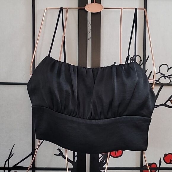 Wilfred Black spaghetti strap Satin crop top - Picture 1 of 11
